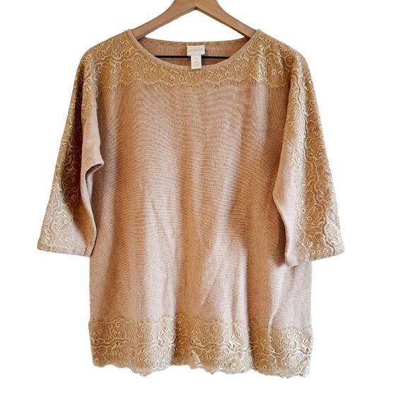 Chico's 3/4 Sleeve Lace Sweater - Picture 6 of 9